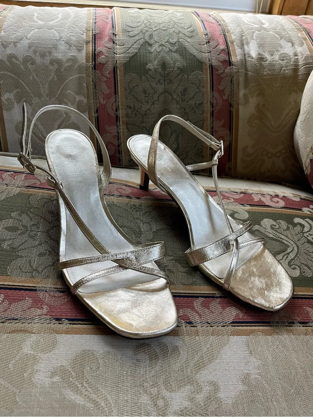 Tory Burch Strappy Metalic Leather Kitten Heel. Size 11 Women N7-18